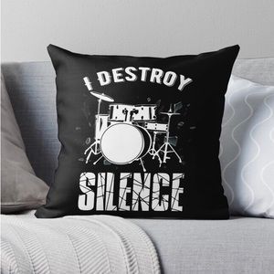 “I Destroy Silence” Drummers Throw Pillow